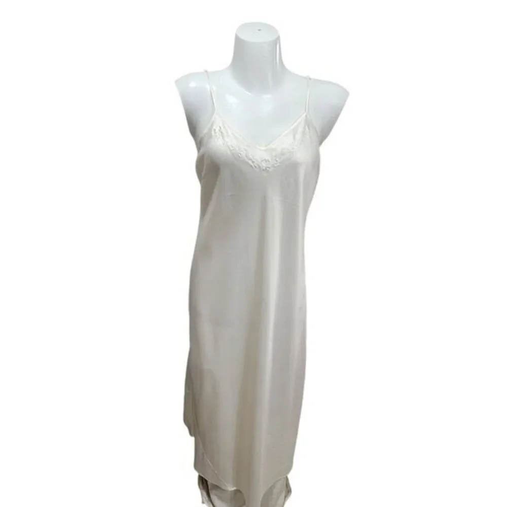 Vintage Cabernet Ivory Satin Gown Slip Dress Sheer Back M